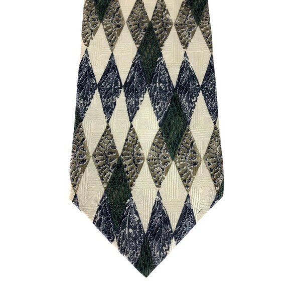 Structure Other - Structure 100% Silk Mens Multicolor Diamond Print  Tie Necktie Creme Green Blue